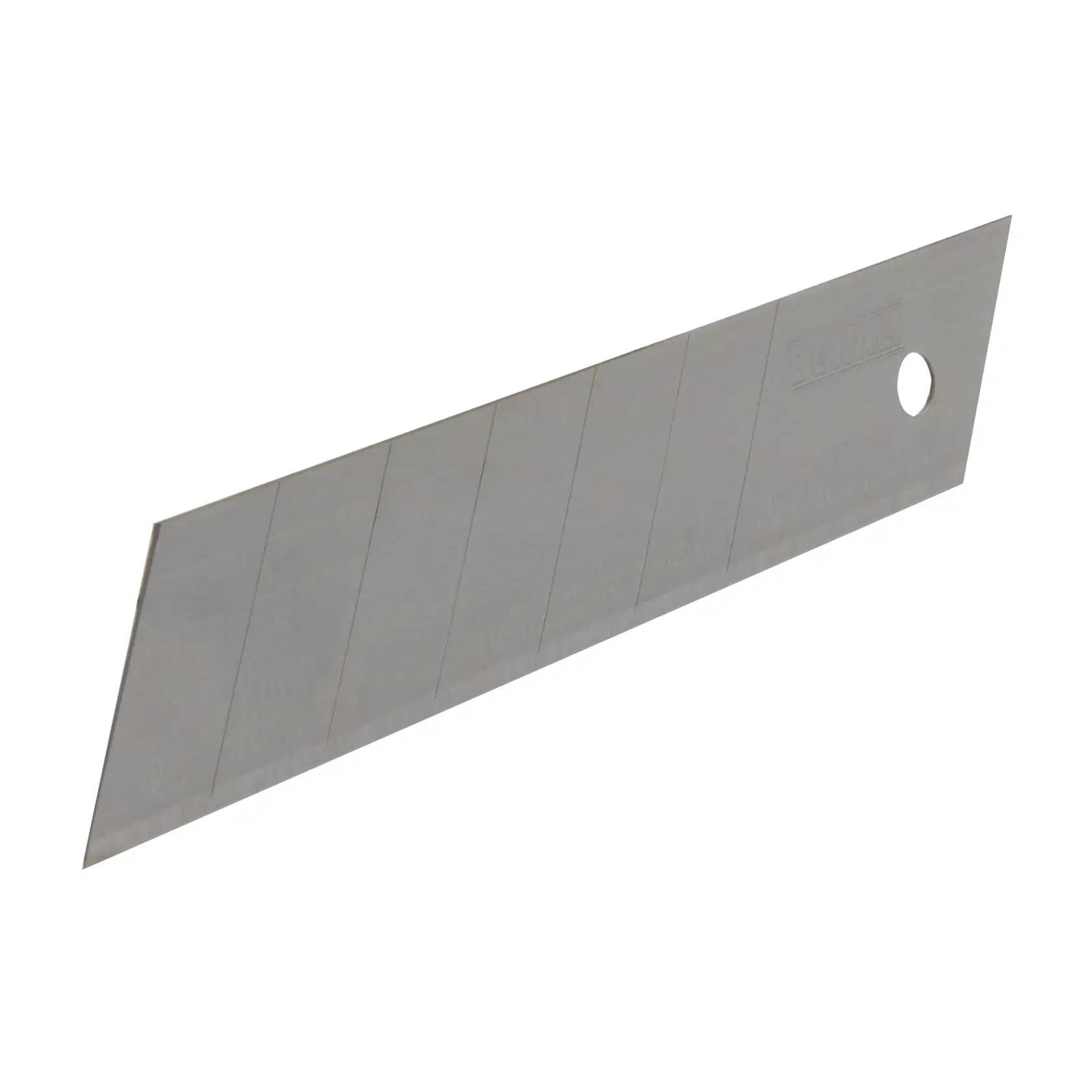 Lame de cutter à segments DEWALT avec des parties détachables et un trou à une extrémité sur fond blanc.