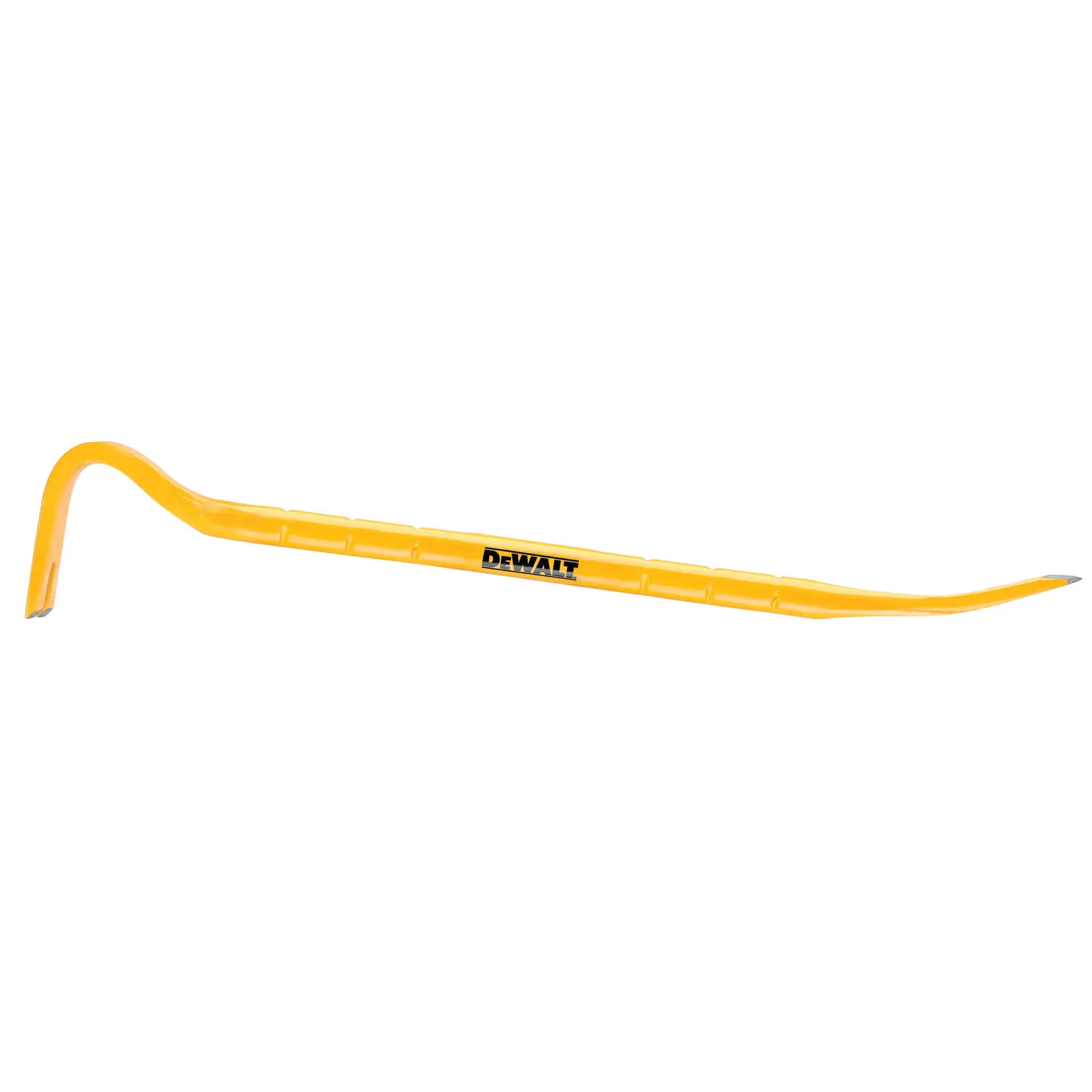 Pied-de-biche jaune DEWALT avec extrémités inclinée et plate pour travaux de construction et démolition.