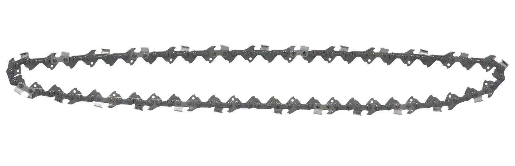 Chaîne de tronçonneuse DEWALT, forme ovale, dents métalliques tranchantes pour couper du bois.